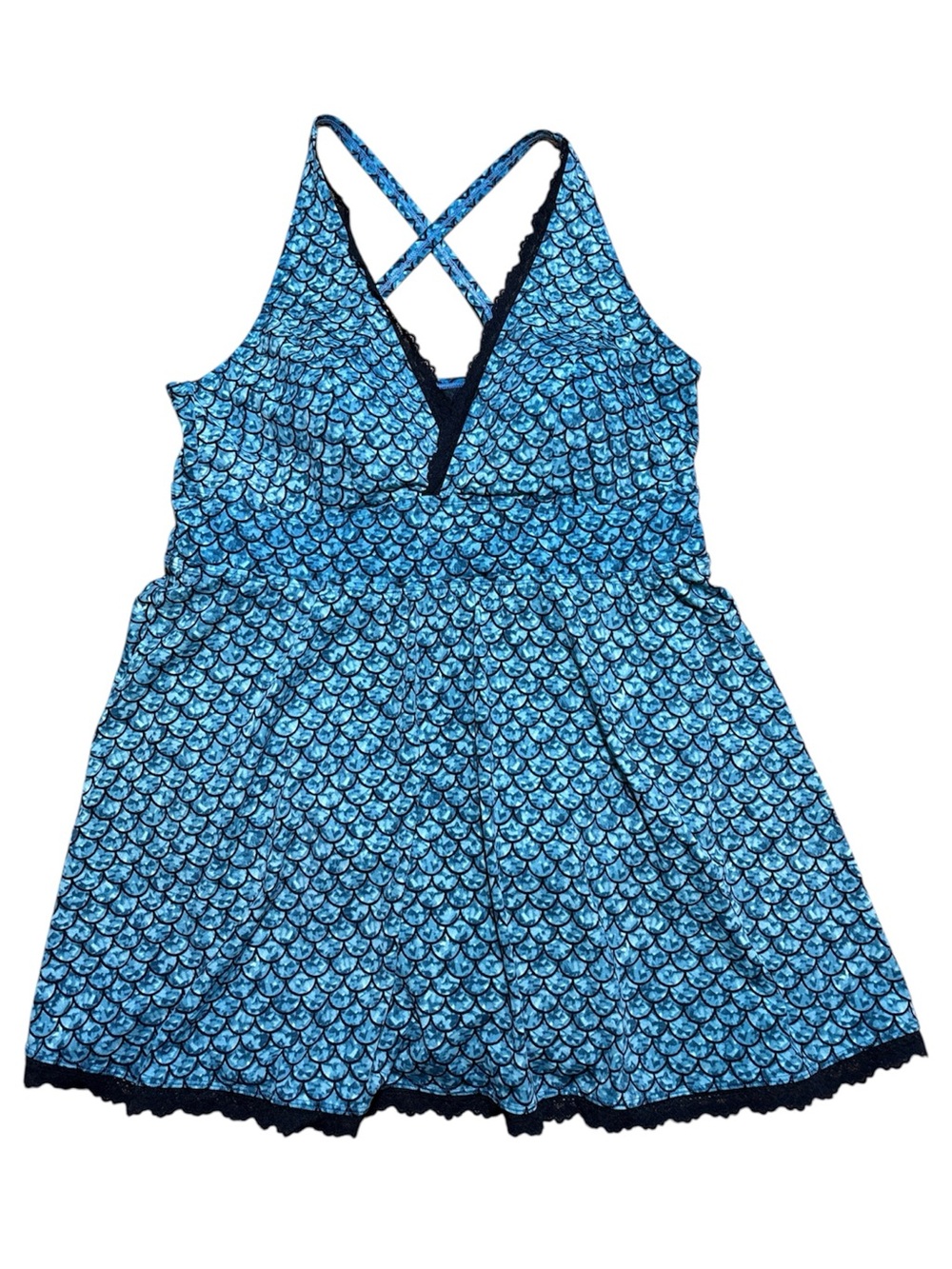 Torrid Wireless Swim Dress With Briefs In  Mermaid Scale Blue/Black Sz 3X
